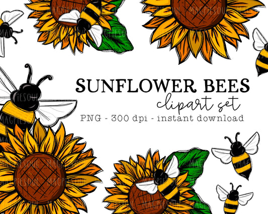 Sunflower Bees Clipart Bundle