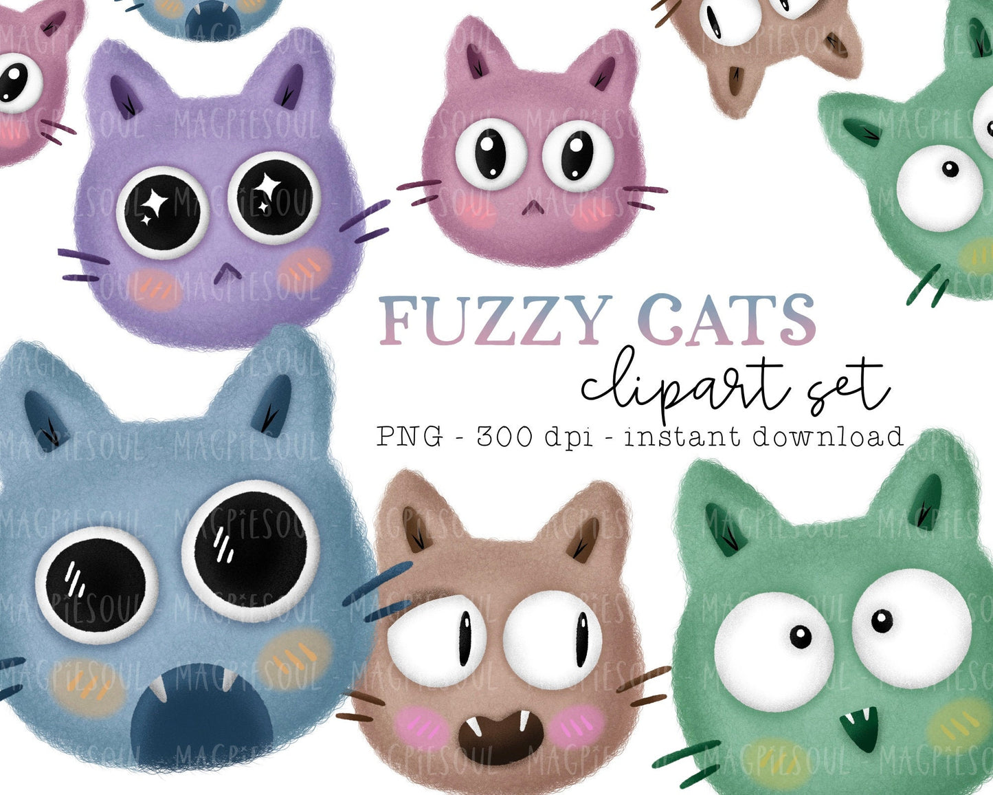 Fuzzy Cat Clipart Bundle