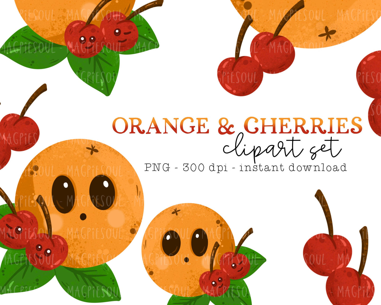 Orange & Cherries Clipart Bundle