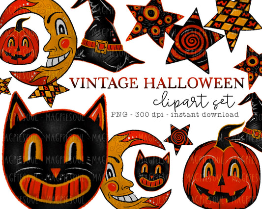 Vintage Halloween Clipart Bundle