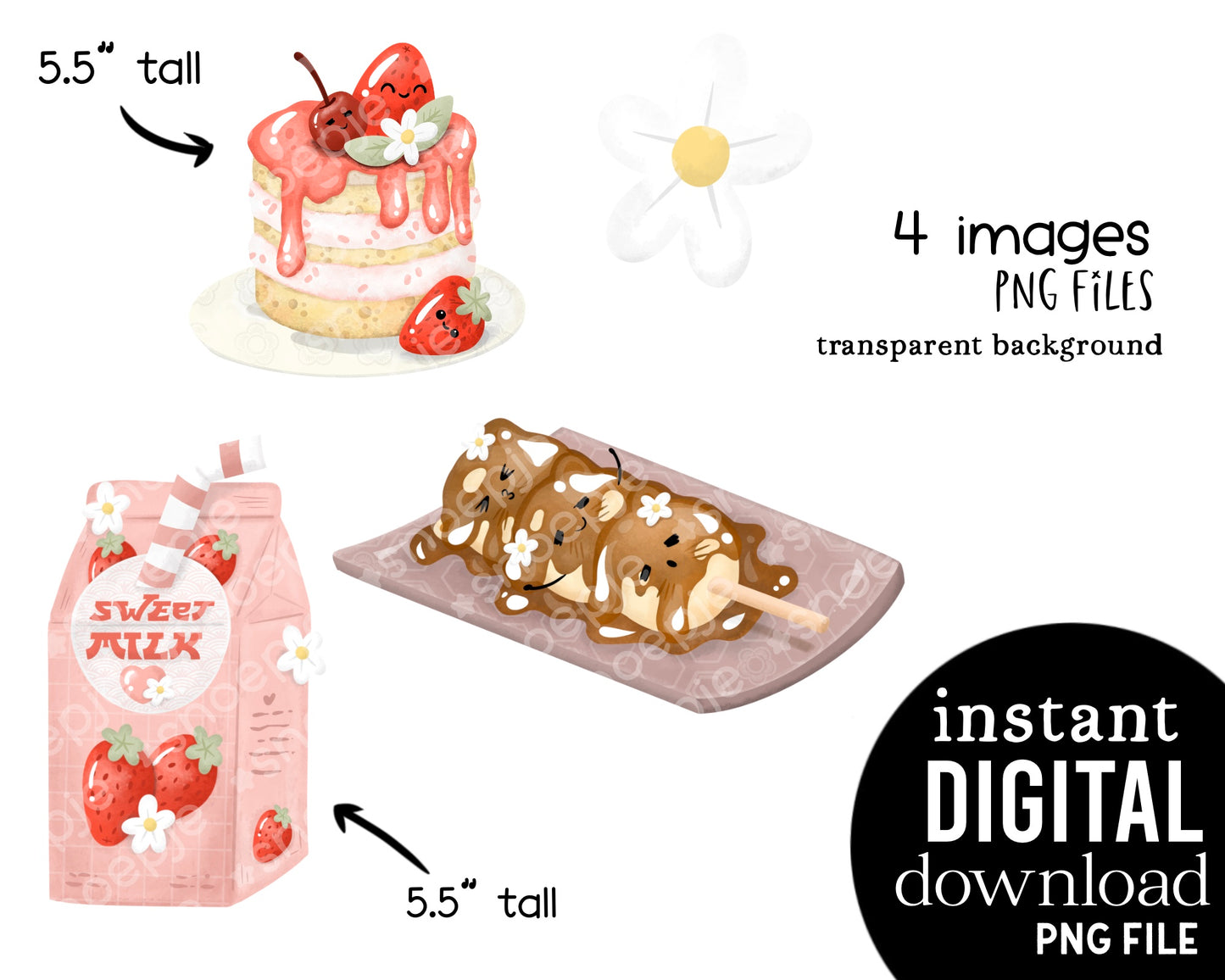 Strawberry Milk Kawaii Food Clipart Bundle