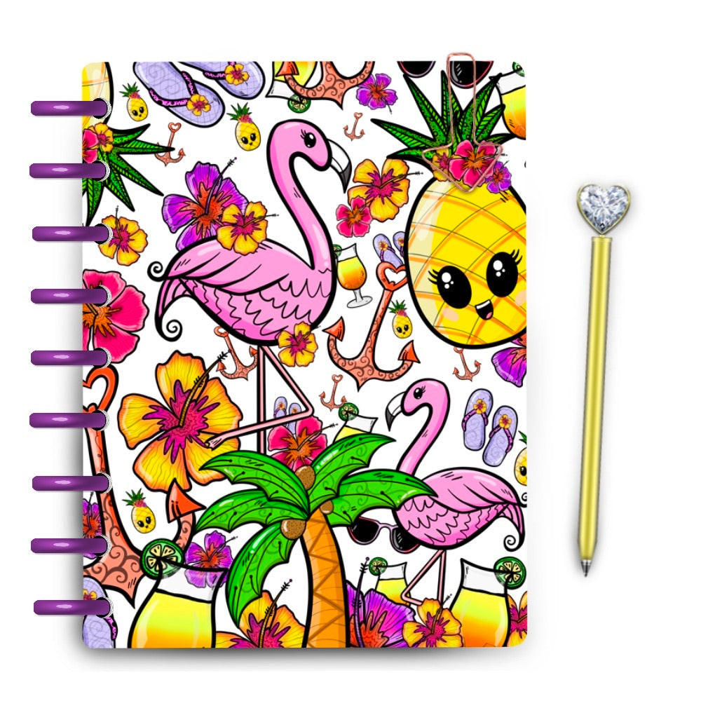 Flamingo pineapple flip-flop summer vibrant laminated planner cover cabana crew by magpiesoul