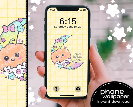 Kawaii Pumpkin Moon & Stars iPhone Wallpaper