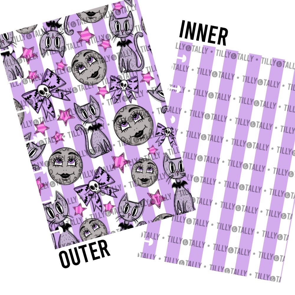 Lilac Moon & Halloween Cats Laminated Planner Cover