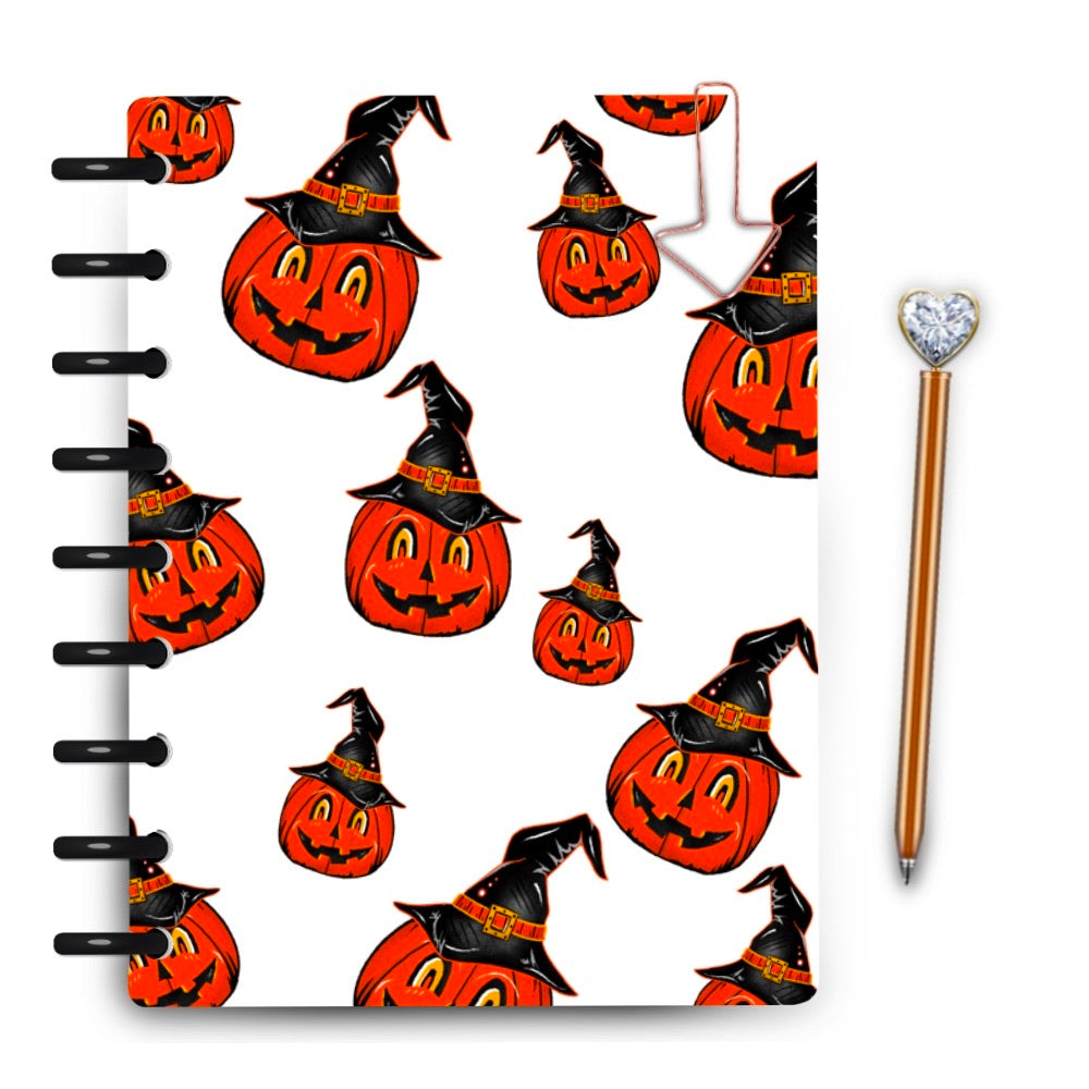 Vintage halloween pumpkins with witch hats laminated planner cover by magpiesoul 