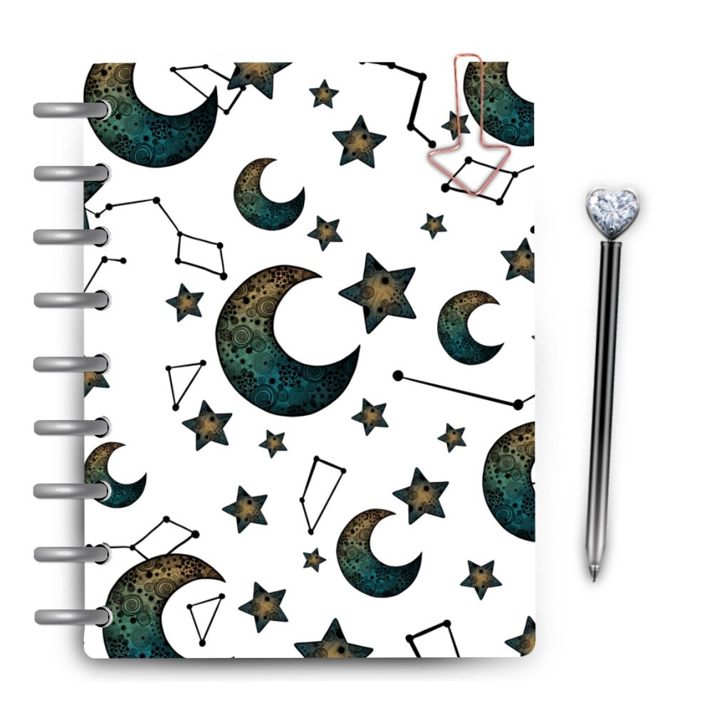 Crescent moon and stars ombré laminated planner cover 
