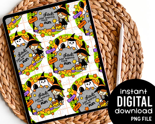 Kawaii Halloween Ghouls - Digital Pattern Paper