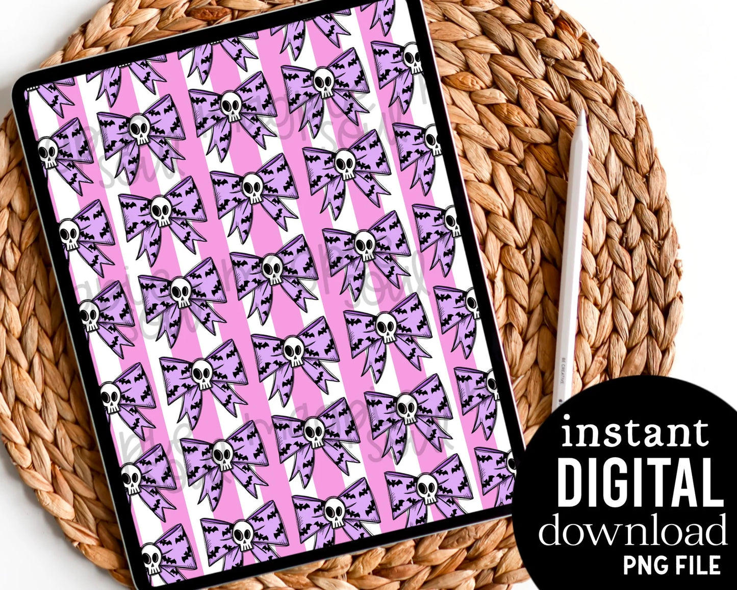 Pastel Halloween Skull Bow - Digital Pattern Paper