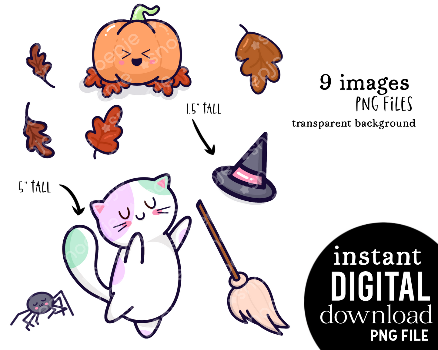 Kawaii Halloween Cat Clipart Bundle