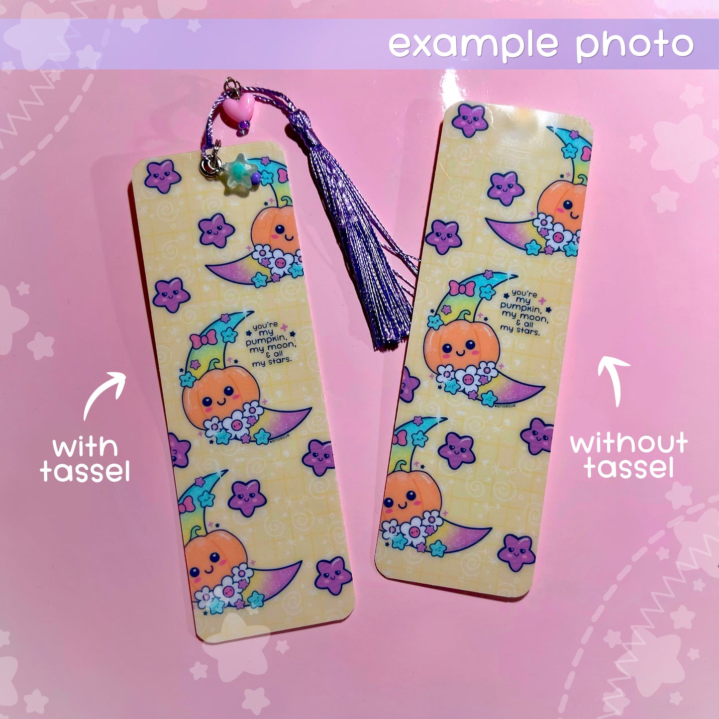 Kawaii Pumpkin & Moon Pastel Laminated Bookmark