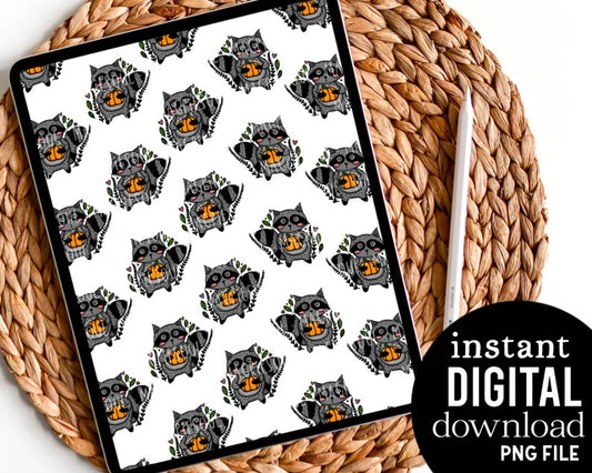 Happy Autumn Raccoon - Digital Pattern Paper