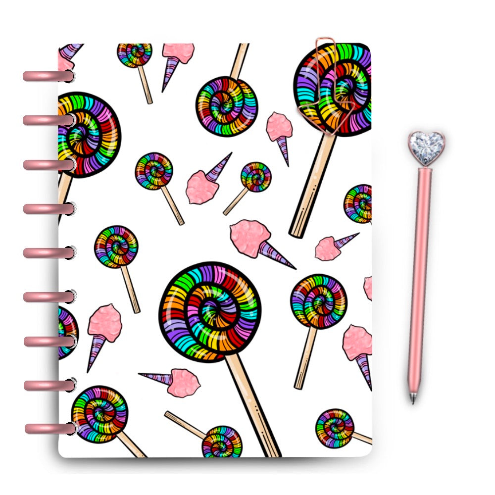 Rainbow Lollipops & Cotton Candy Laminated Planner Cover