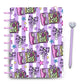 Laminated planner cover set with pastel purple stripes, spooky planner doodles and skull bows with tiny bats on them