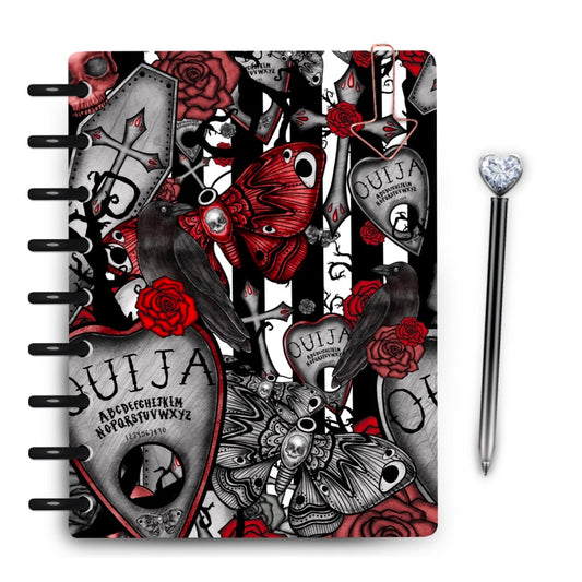 Black and red Edgar Allan Poe inspired raven and Ouija laminated planner cover