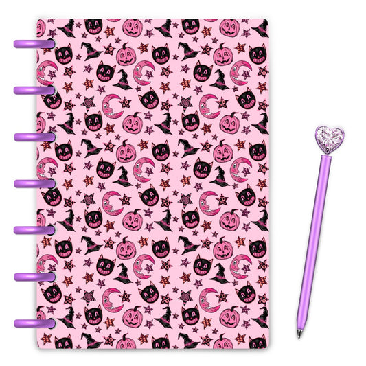 Vintage halloween planner cover set laminated and pink.  Would be great for Valloween as well