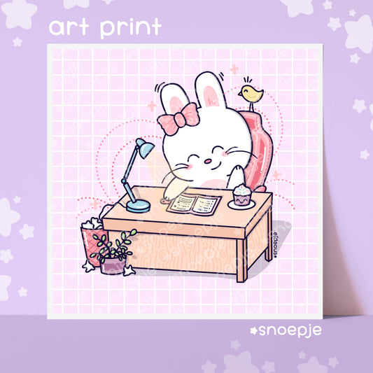 Desk Bunny Kawaii Art Print