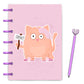 cute chunky cat who looks sleepy and holds a coffee sign laminated discbound planner cover