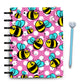 Pink and white polka dot background with happy bees kawaii planner cover snap on set