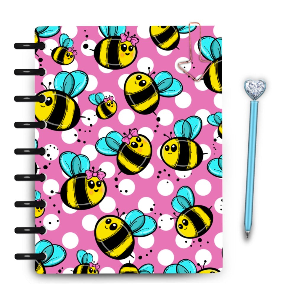 Pink Polka-Dot Bumble Bee Laminated Planner Cover