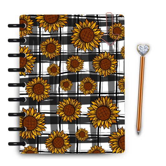Sunflowers on plaid background handmade laminated planner cover by magpie soul