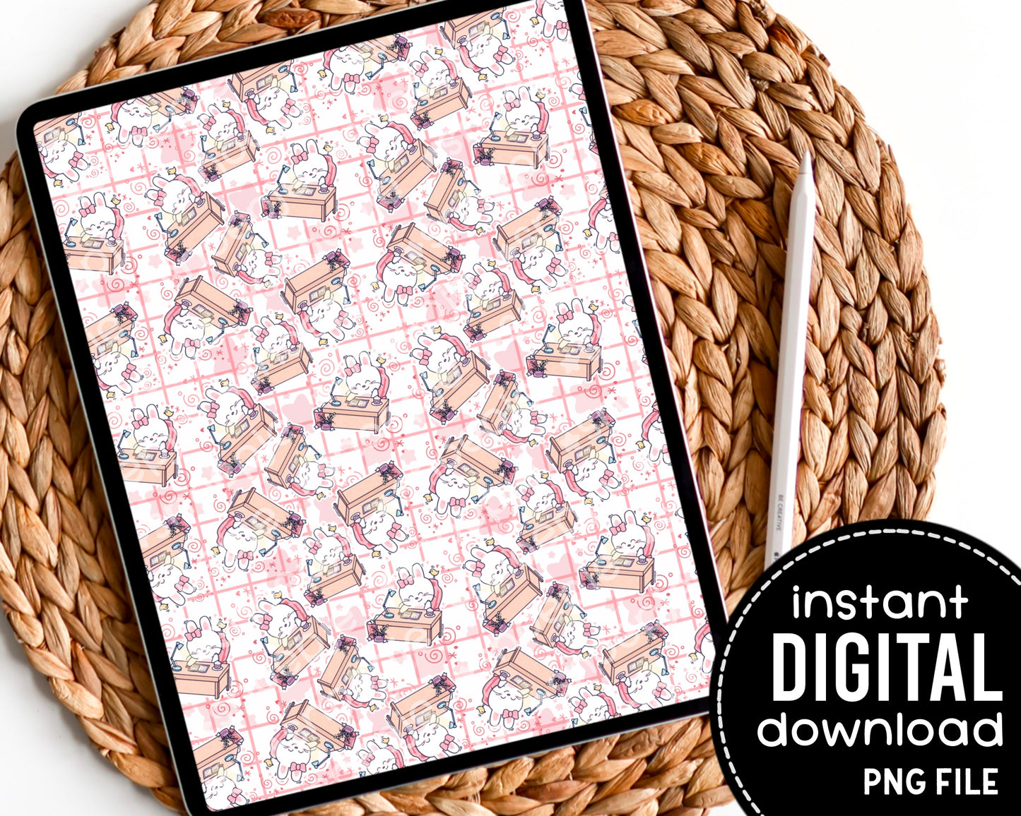Desk Bunny Kawaii - Digital Pattern Paper