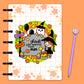 Kawaii witch girl with a ghost and cakes. Vibrant colors on laminated planner cover 