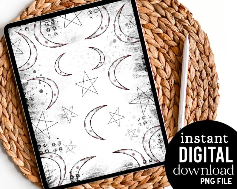 Grunge Moon & Stars - Digital Pattern Paper