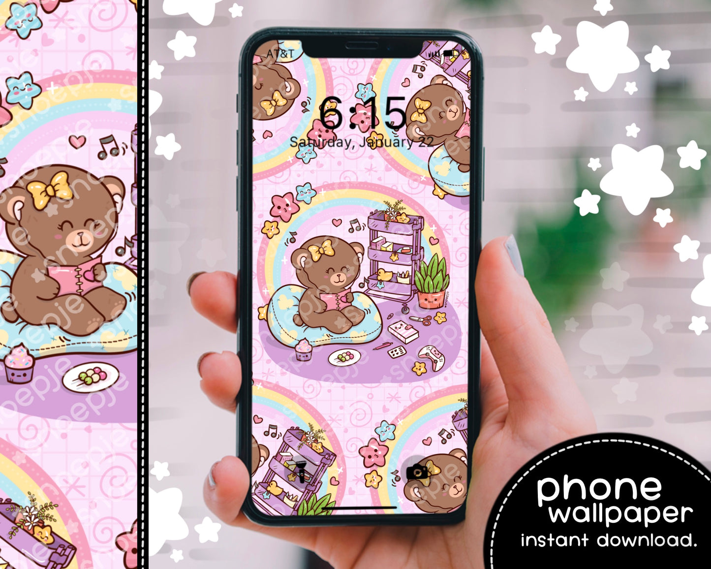 Planner Girl Bear Kawaii iPhone Wallpaper