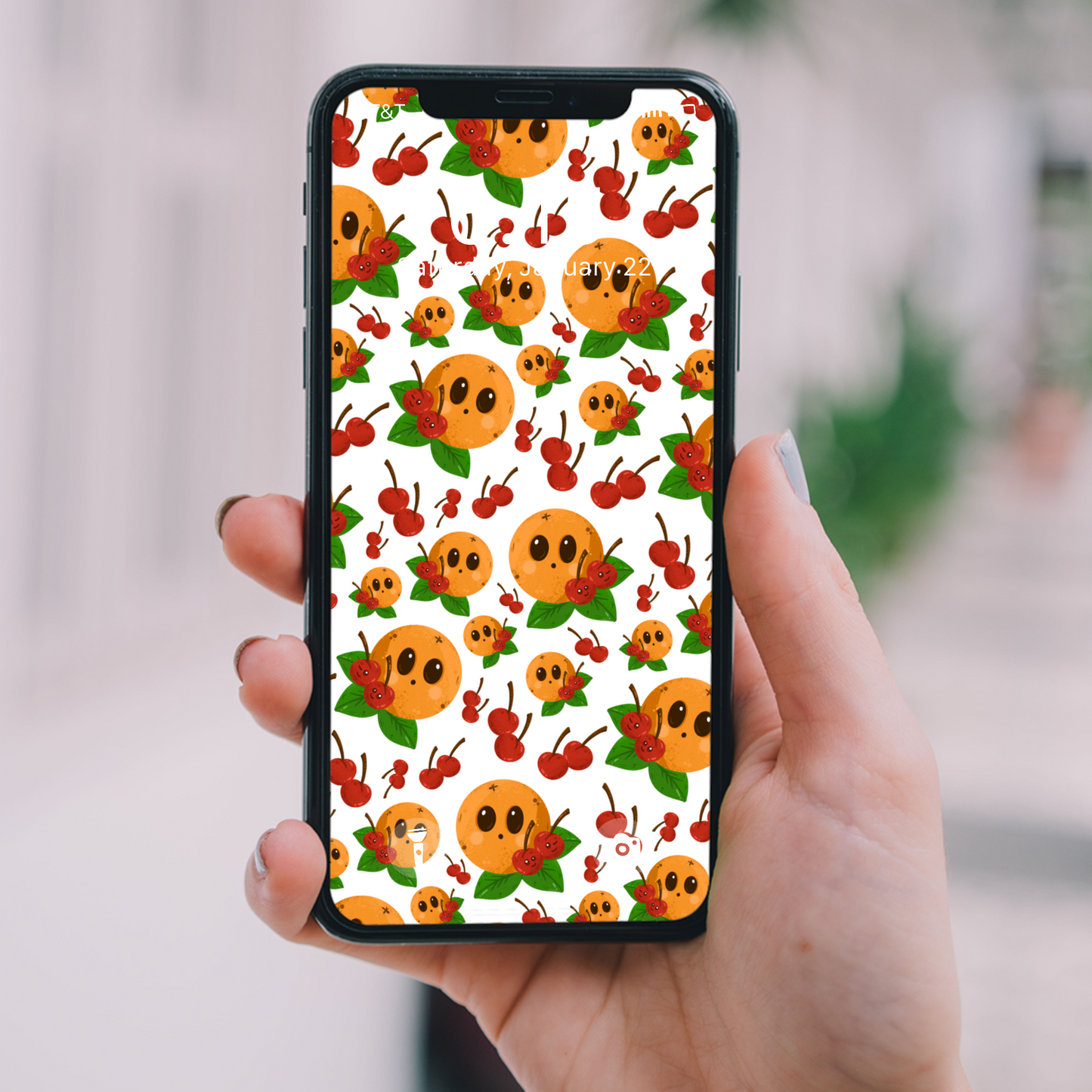 Orange & Cherry iPhone Wallpaper
