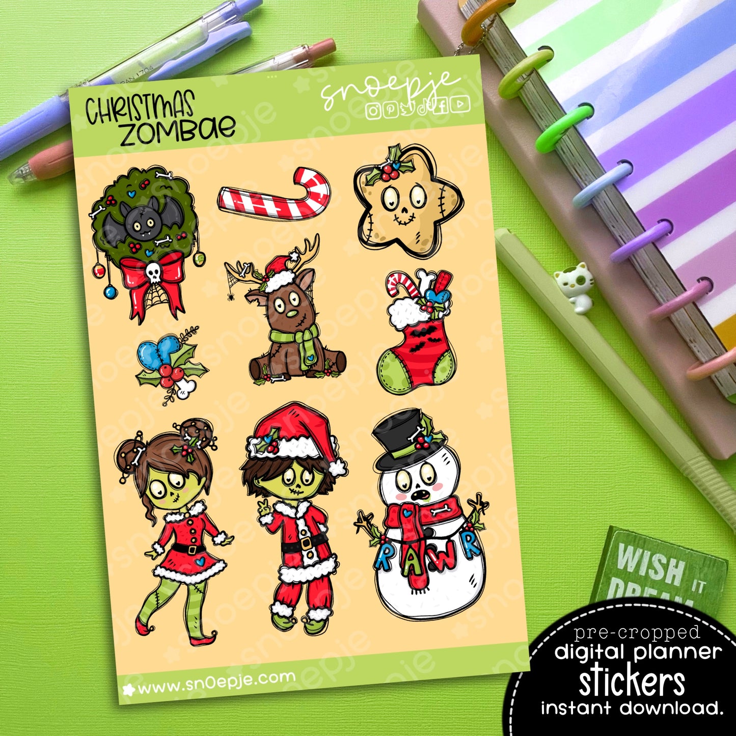 Christmas Zombie Spooky Pre-Cropped Goodnotes Planner Stickers