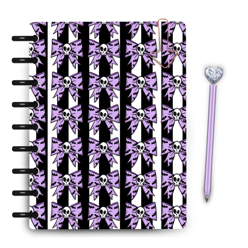 Striped Pastel Skull Bow Halloween Laminated Planner Cover