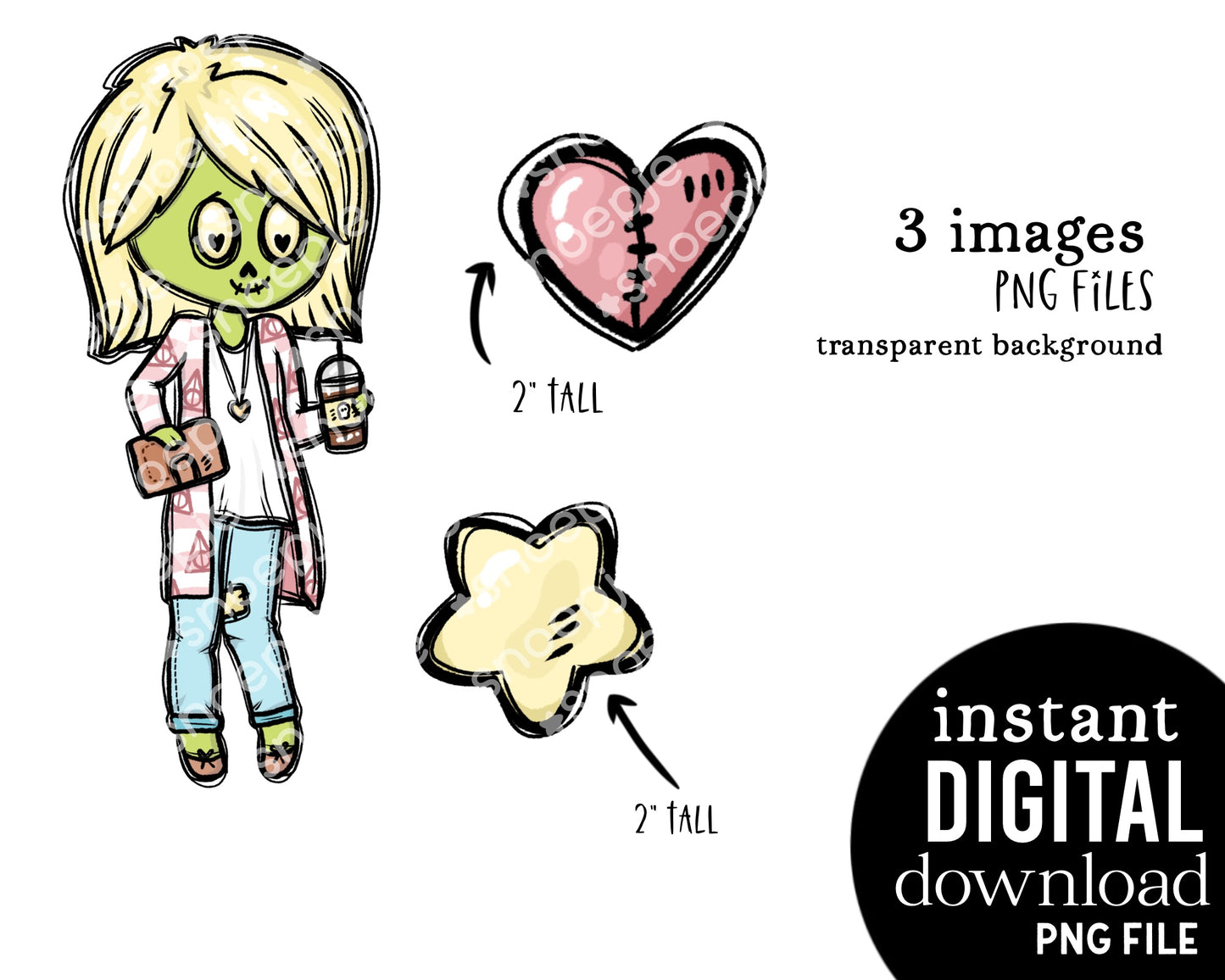 Coffee Zombie Planner Girl Clipart Bundle
