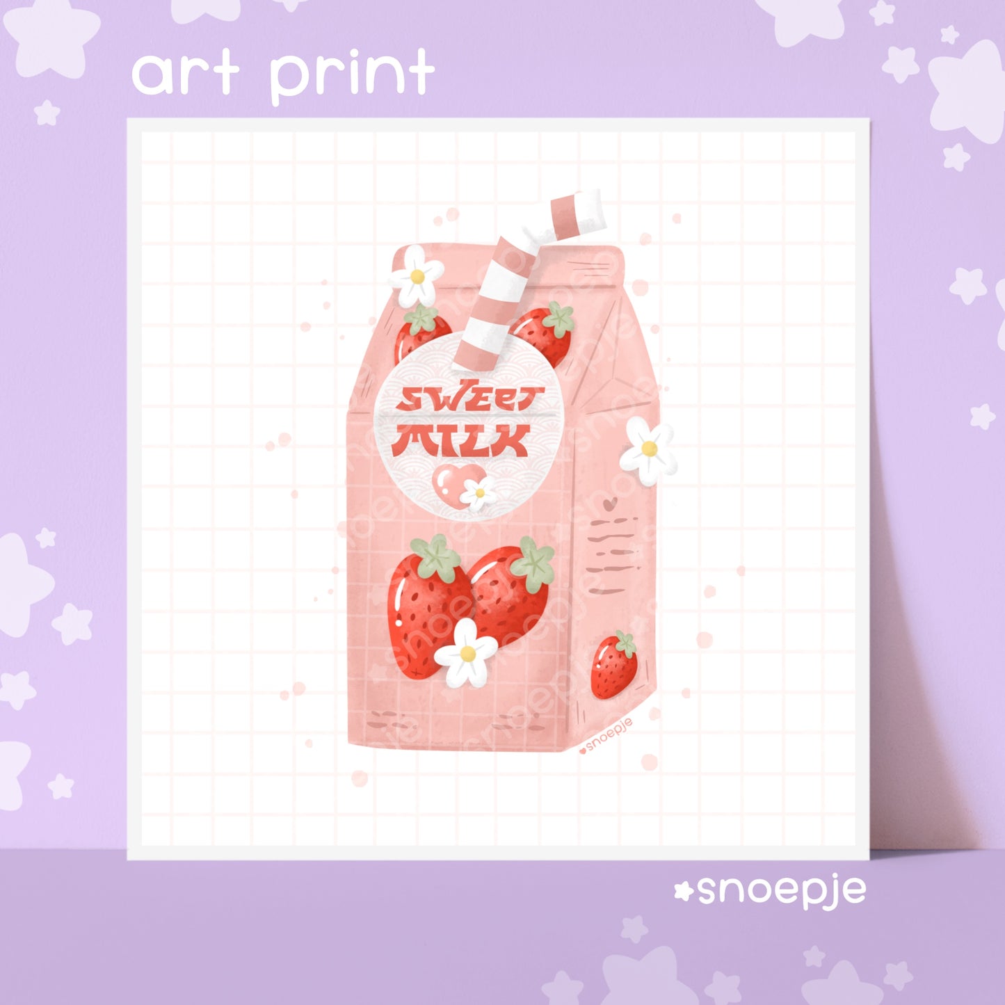 Cute Strawberry Milk Art Print