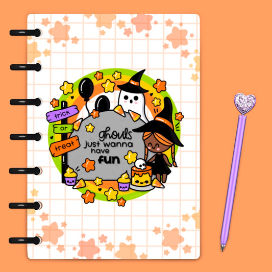 Kawaii witch and ghost cupcake party discbound planner cover 