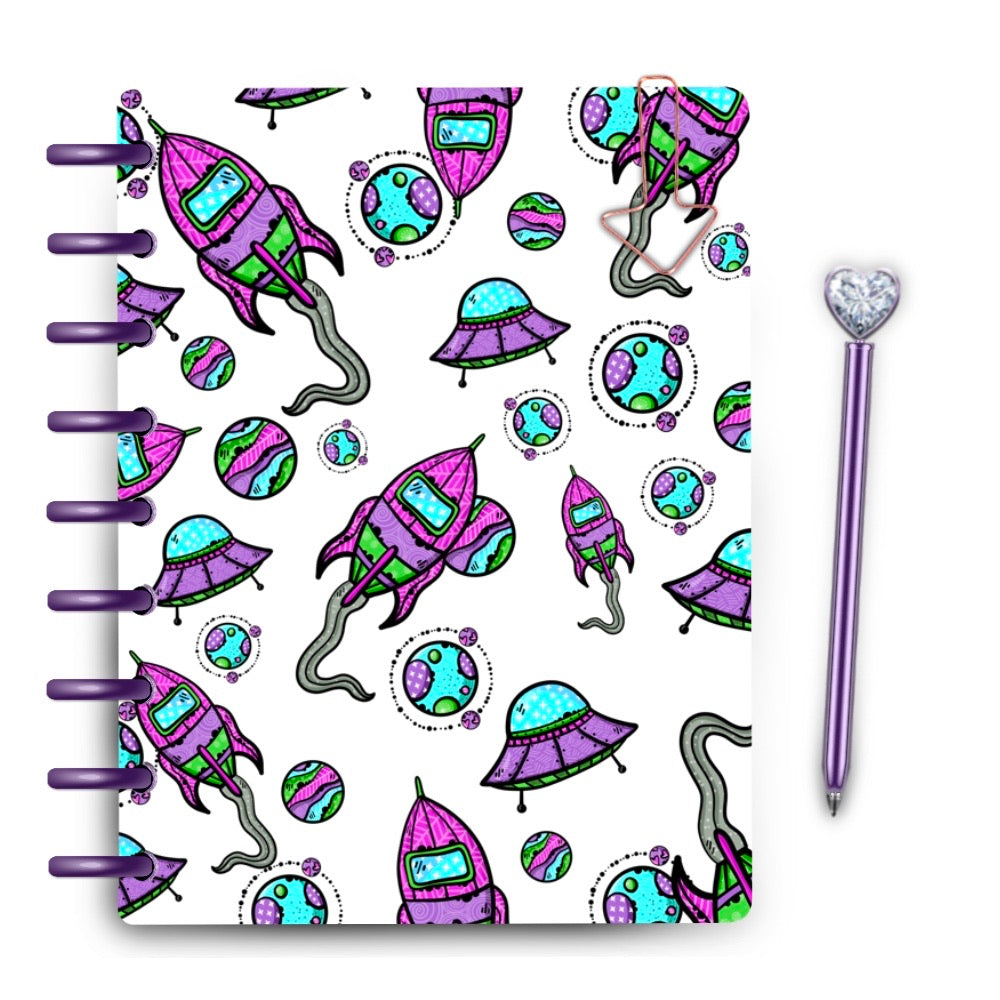 Spaced Out Galaxy Space Ship Laminated Planner Cover