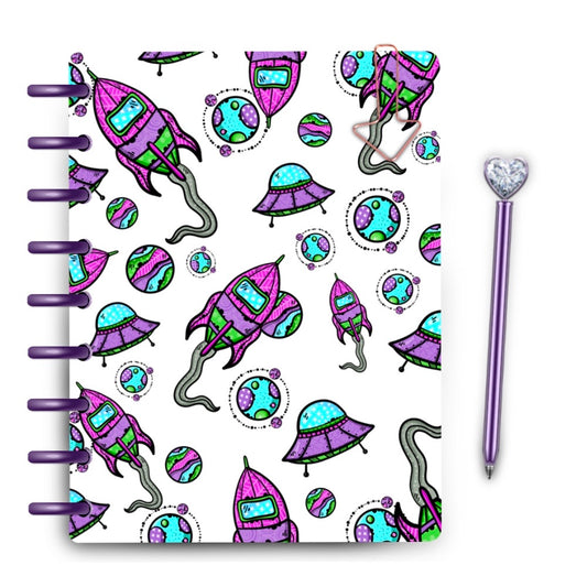 Spaced Out Galaxy Space Ship Laminated Planner Cover