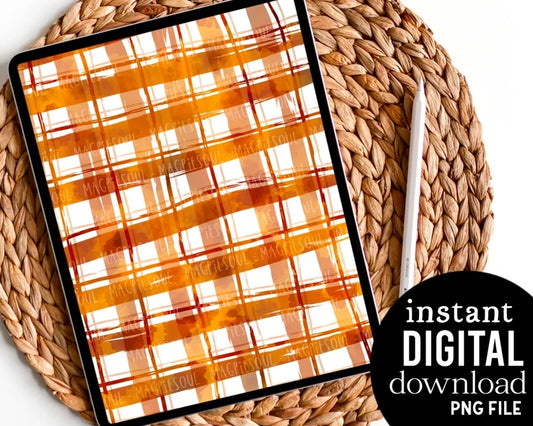 Orange & White Autumn Plaid - Digital Pattern Paper