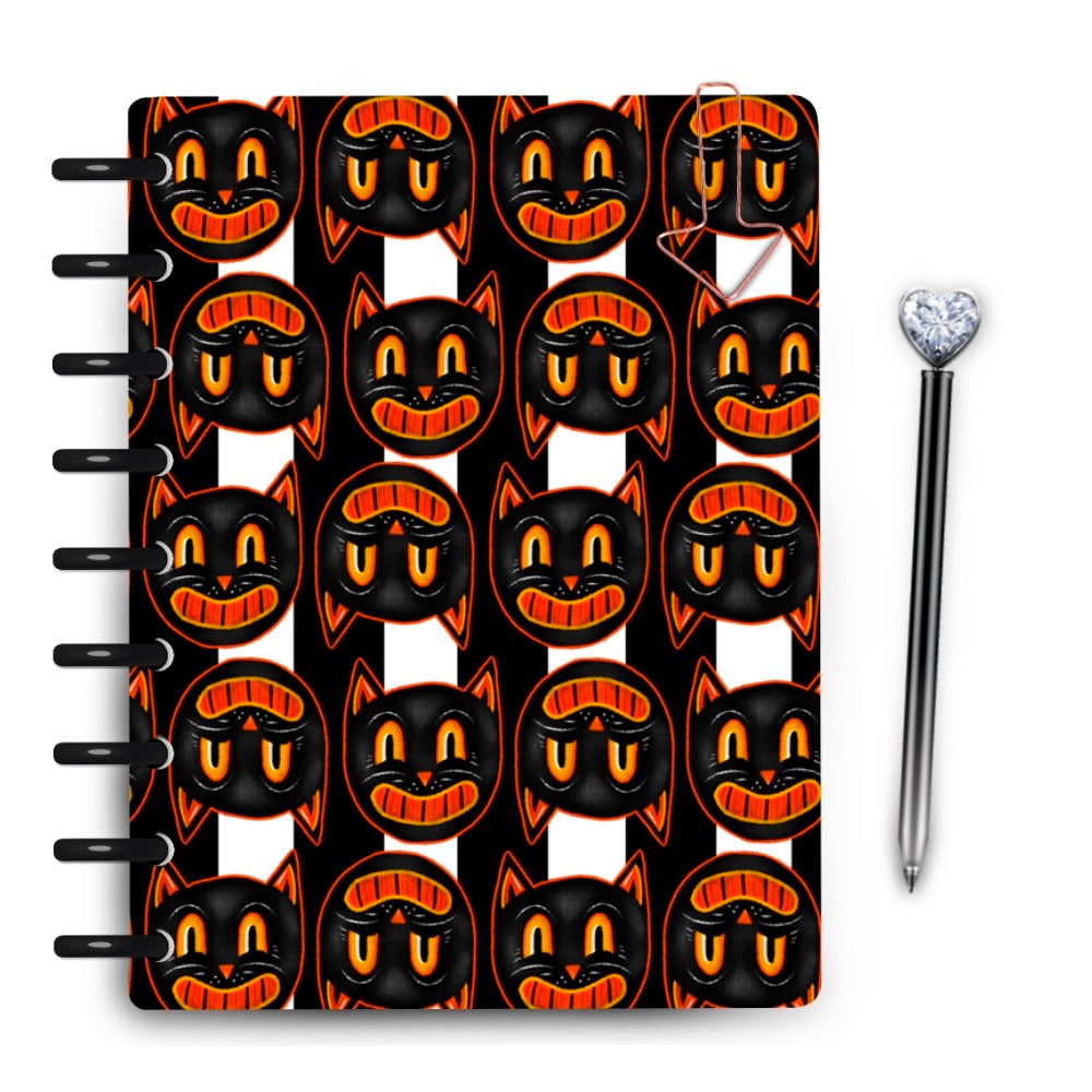Striped Vintage Halloween Cat Laminated Planner Cover