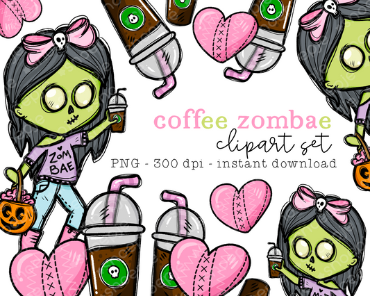 Coffee Zombie Halloween Clipart Bundle