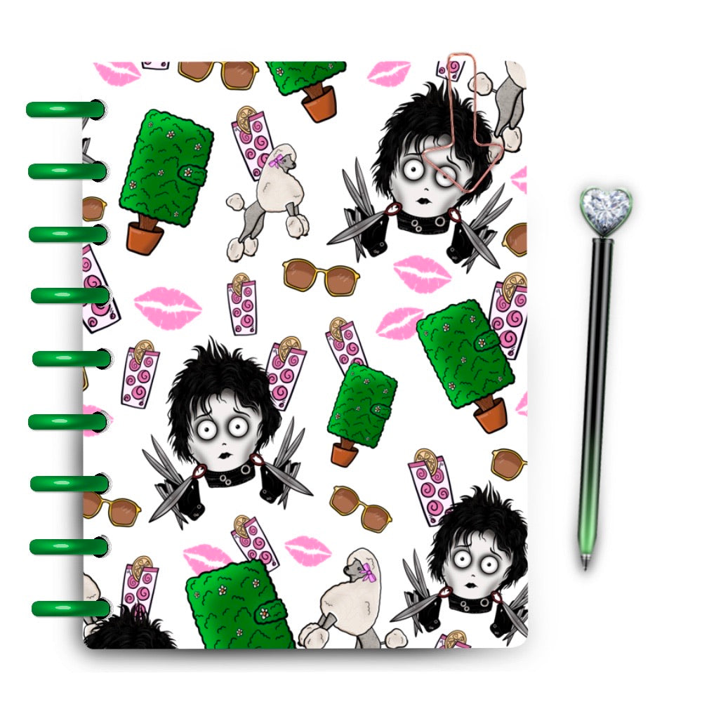 Funny planner cover with scissorhand inspired clipart, poodles, lemonade & planner topiary trees 
