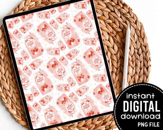 Strawberry Milk Cute - Digital Pattern Paper