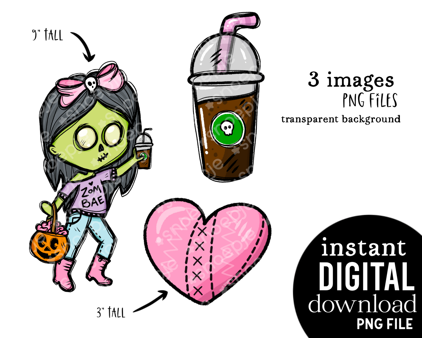 Coffee Zombie Halloween Clipart Bundle