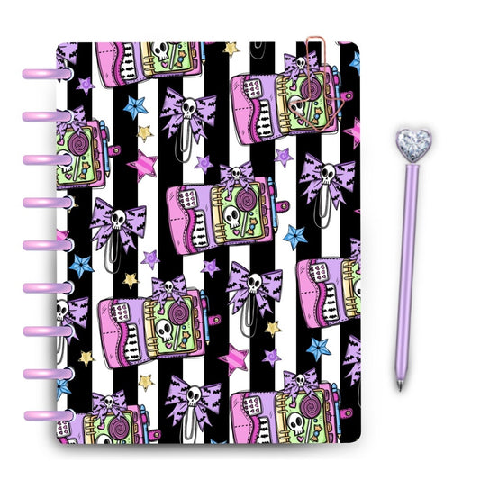 Black and white striped spooky pastel halloween planner cover by magpiesoul