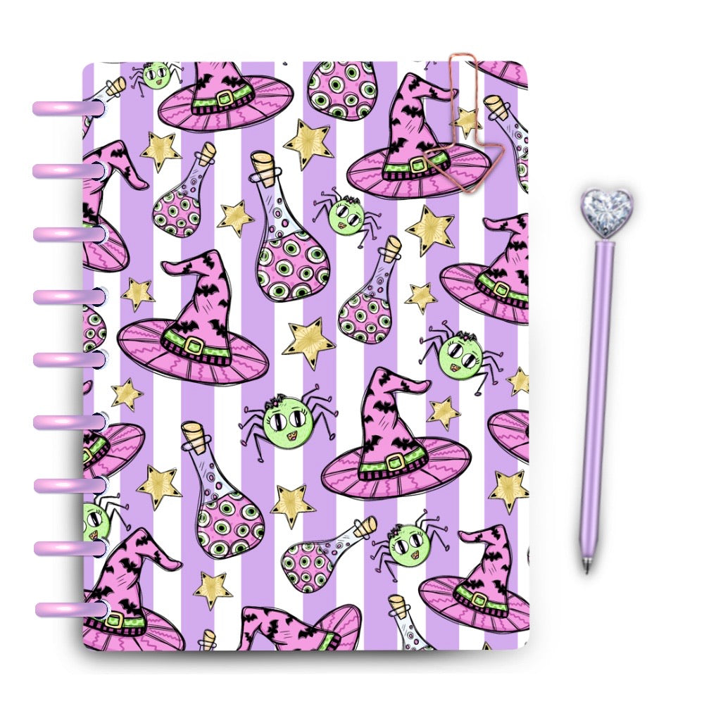 Pastel Stripe Lilac Halloween Witch Hat Laminated Planner Cover
