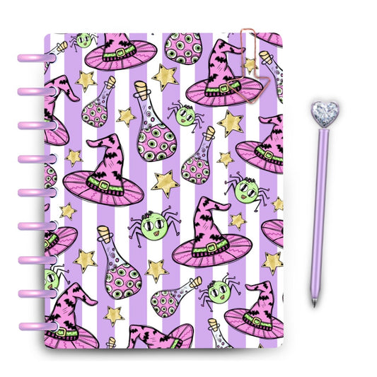 Purple striped pastel halloween witch cover happy planner