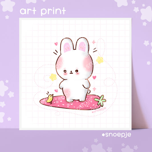 Bunny and Bird Kawaii Art Print