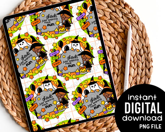 Kawaii Halloween Ghouls - Digital Pattern Paper