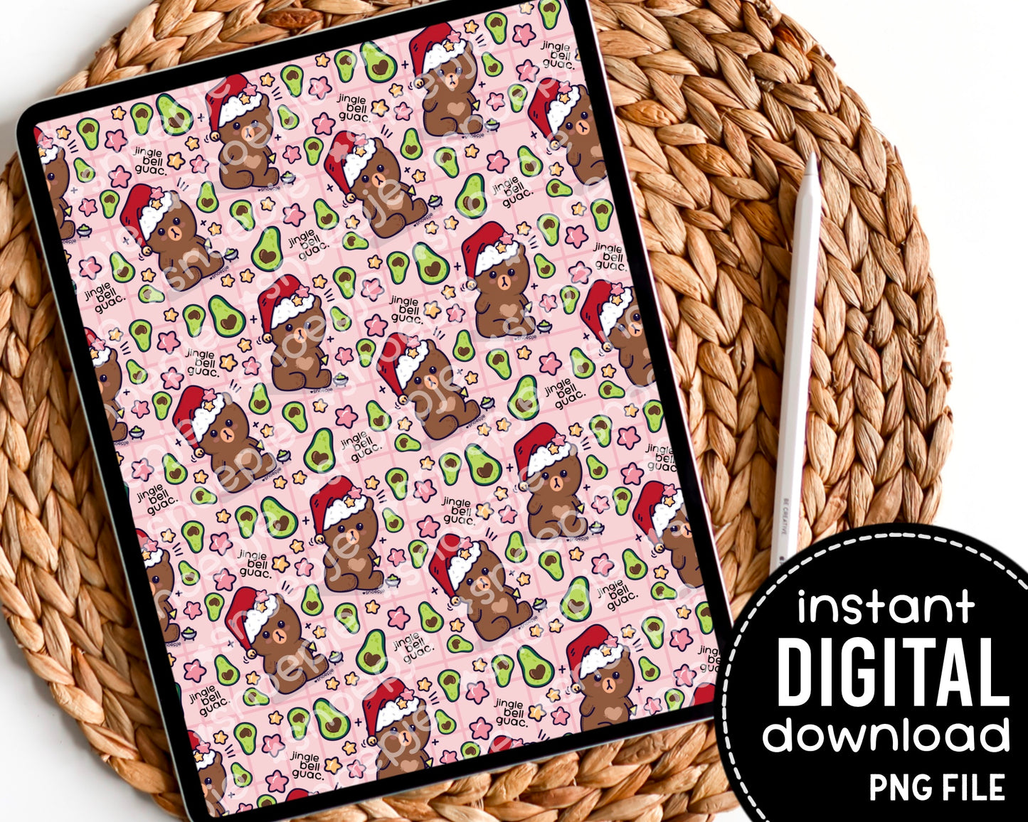 Kawaii Teddy Bear Christmas Guacamole - Digital Pattern Paper