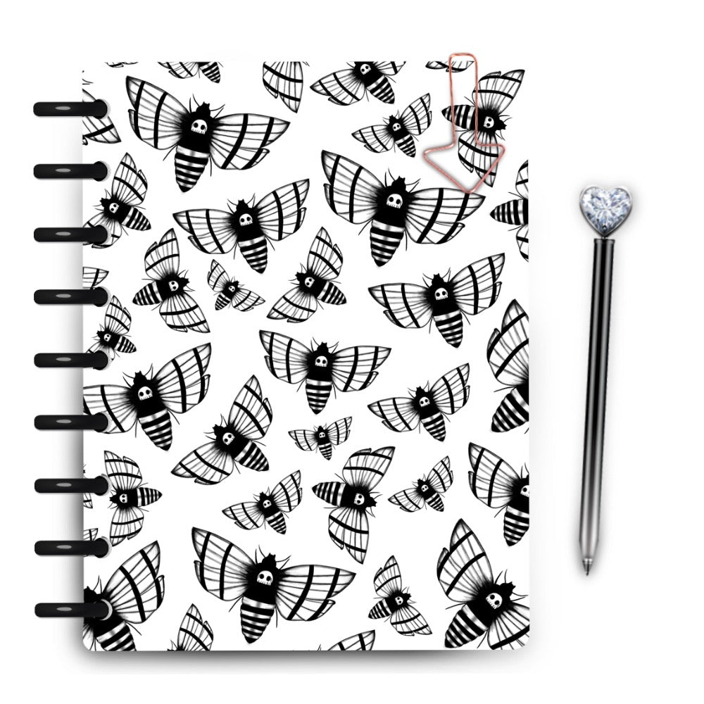 Black and white death moth laminated discbound planner cover