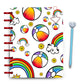 Rainbow beach balls and rainbows with cute happy suns on white background laminated planner cover